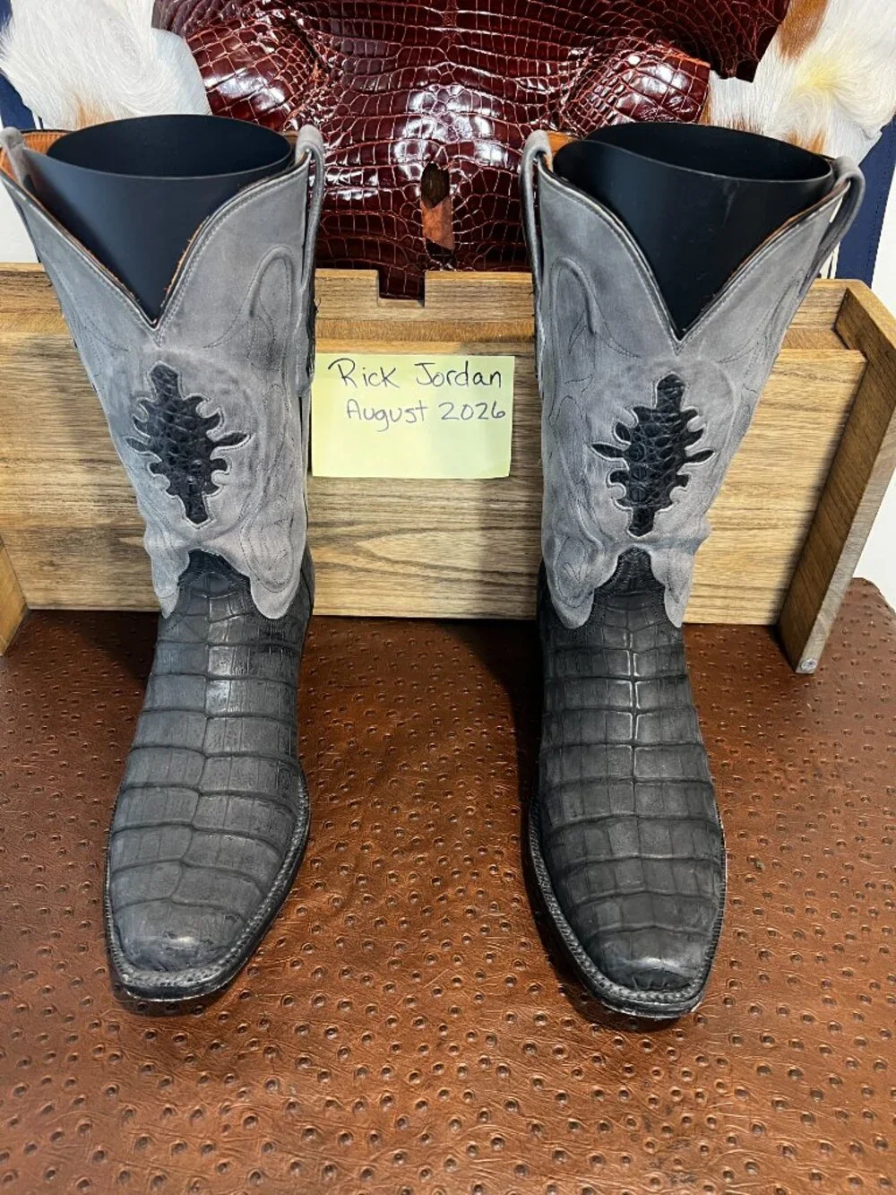 Black Jack Grey Sueded Caiman Belly Cowboy Boots in Men's Size 11D